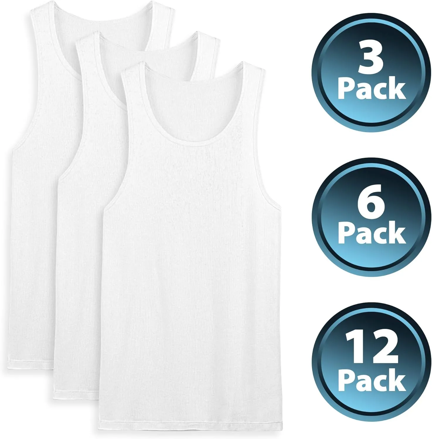 | Men's 100% Cotton Multipack Classic Rib Tank Top A-Shirts