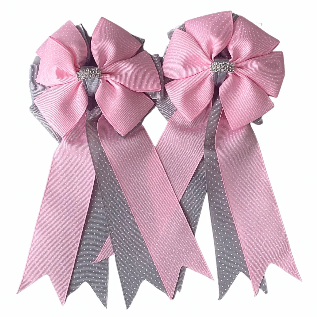 * Show Bows: Pink & Gray Swiss Dot • NEW