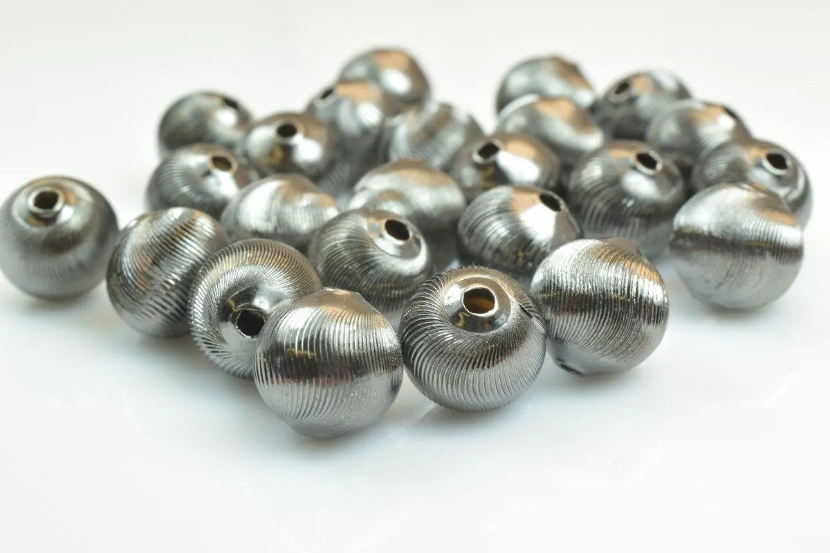 100 PCs Gun Metal Plated Black Carved Round Beads 6mm/8mm/10mm Diamond Cut For Jewelry Making
