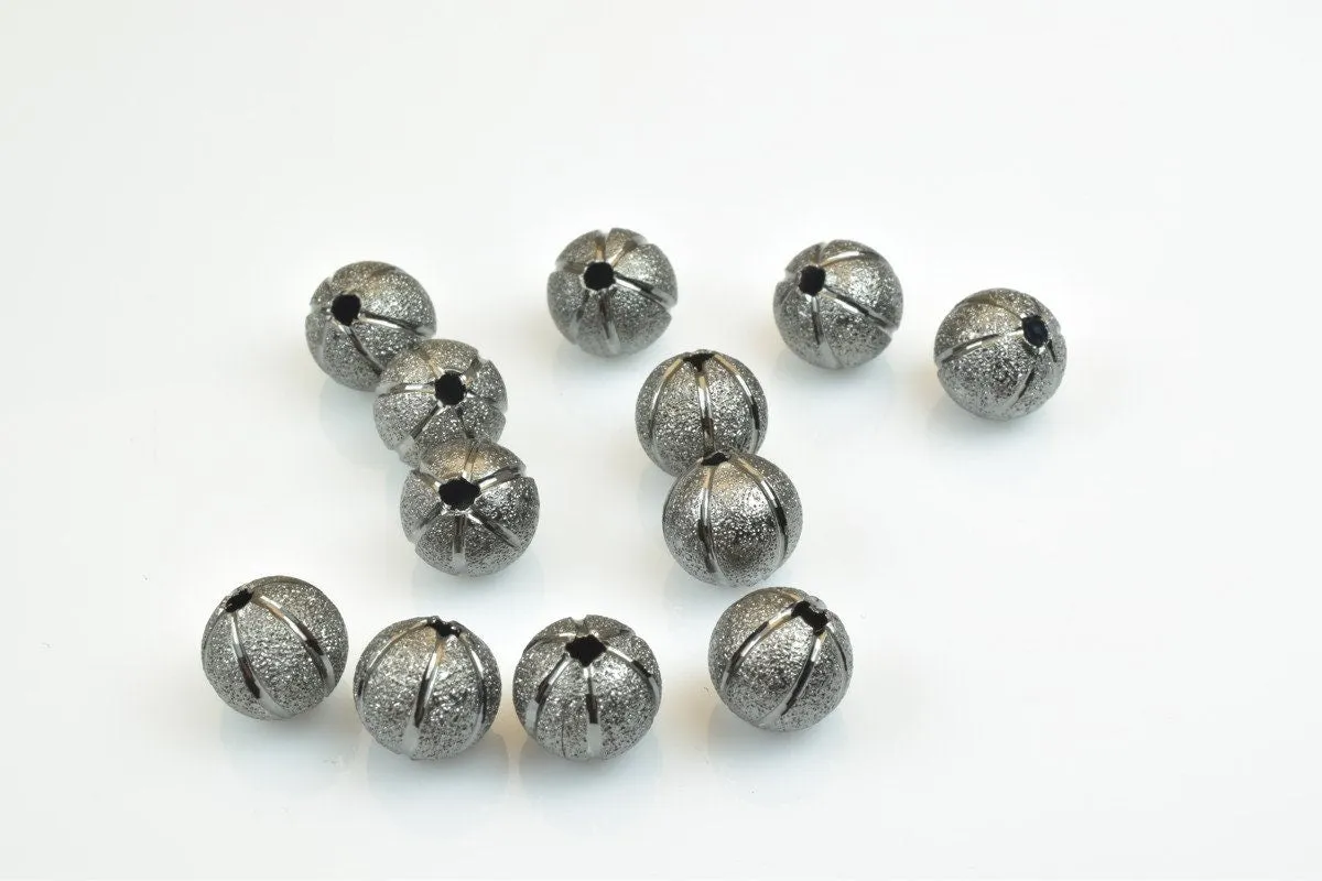 100 PCs Gun Metal Plated Black Carved Round Beads 8mm Watermelon Diamond Cut For Jewelry Making