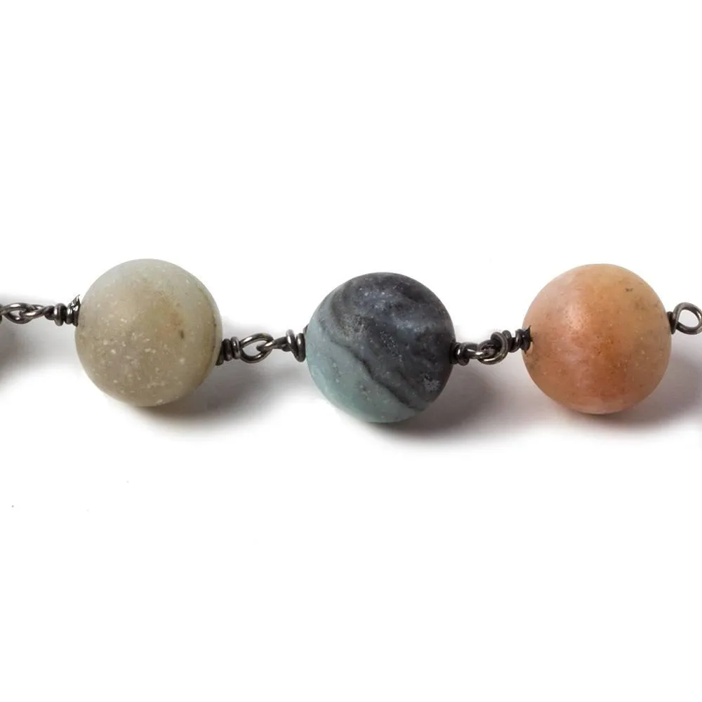 10.5mm Matte Amazonite plain round Black Gold plated Chain by the foot 18 pcs