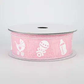 1.5" Baby Rattle, Pram, Bottle Ribbon: Light Pink (10 Yards)