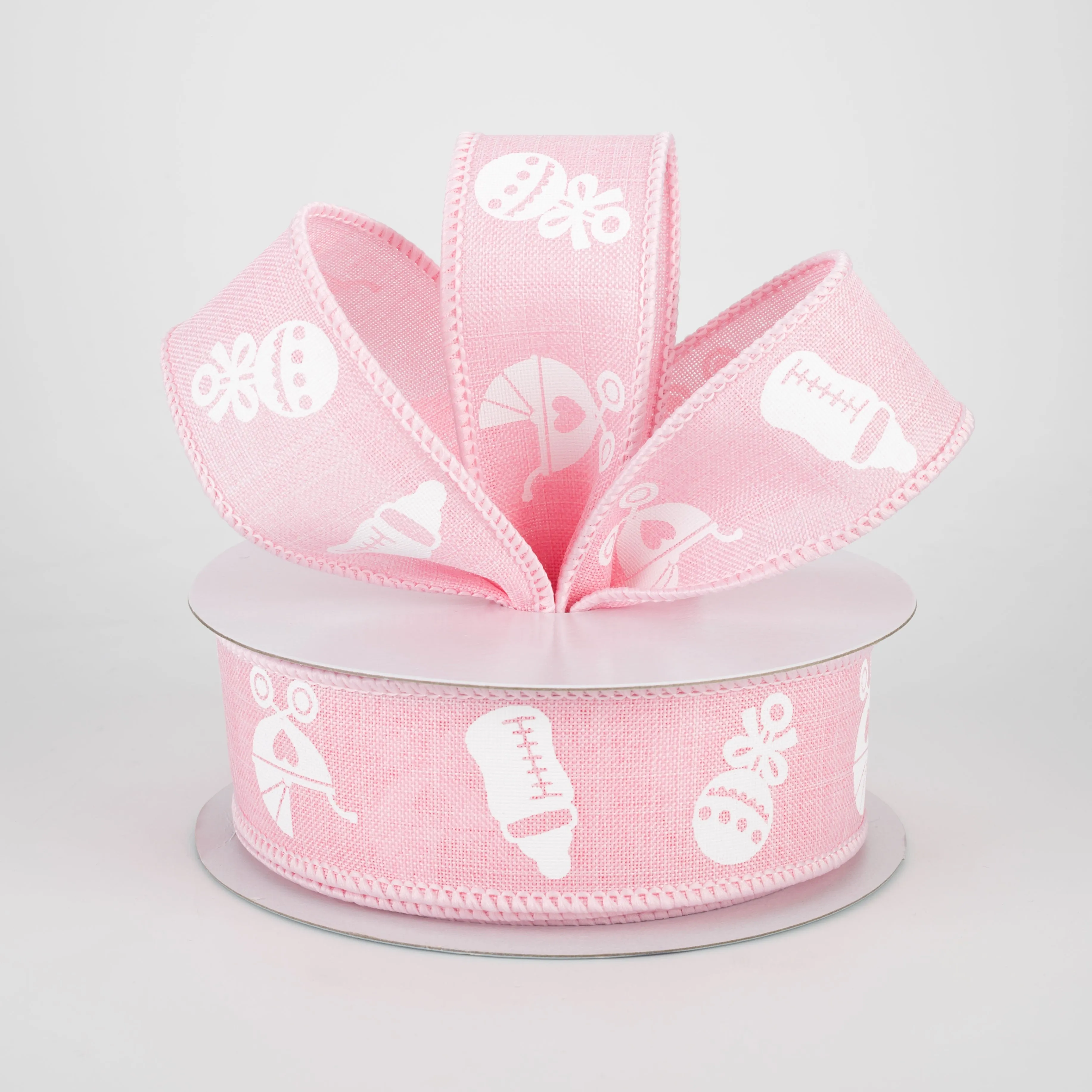 1.5" Baby Rattle, Pram, Bottle Ribbon: Light Pink (10 Yards)