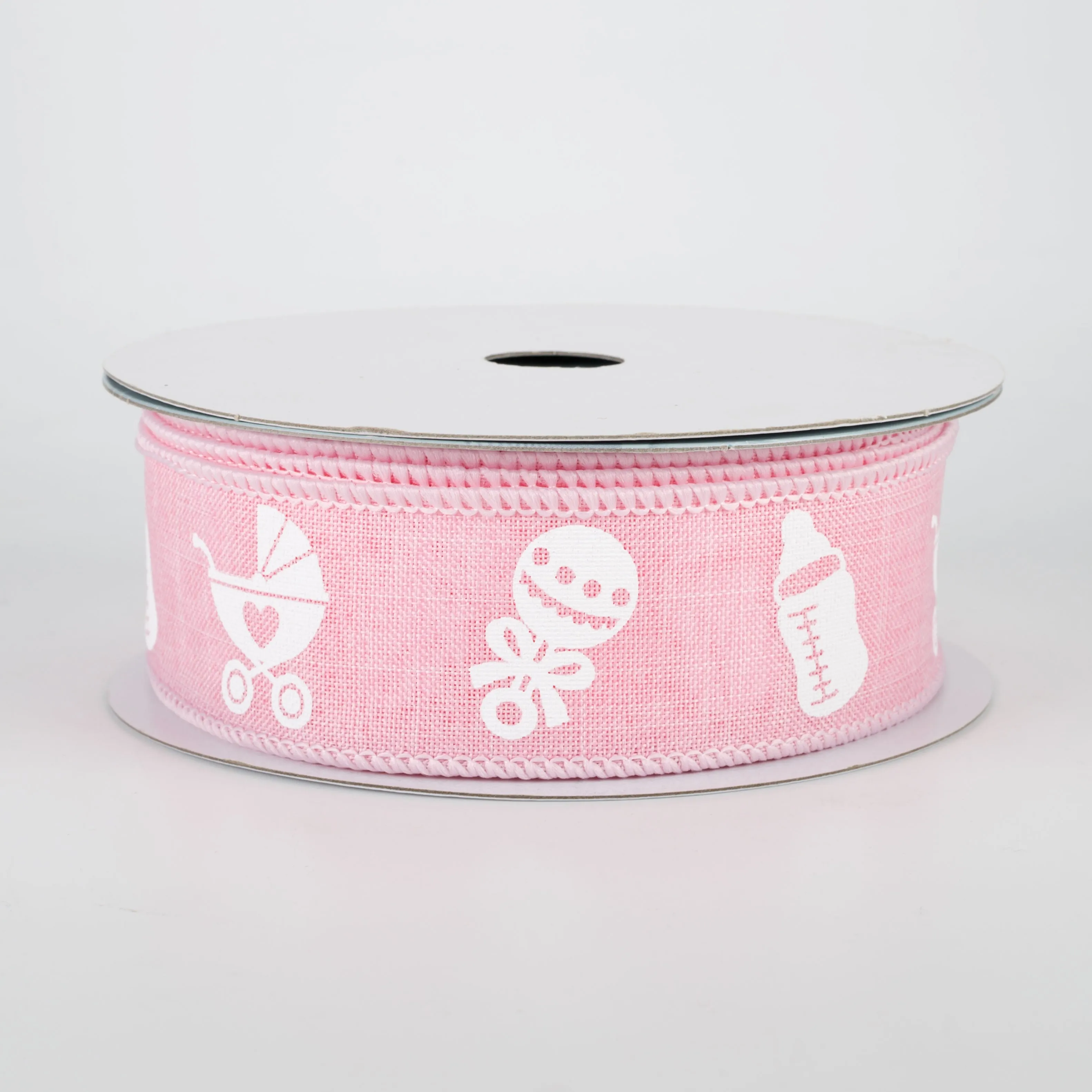 1.5" Baby Rattle, Pram, Bottle Ribbon: Light Pink (10 Yards)