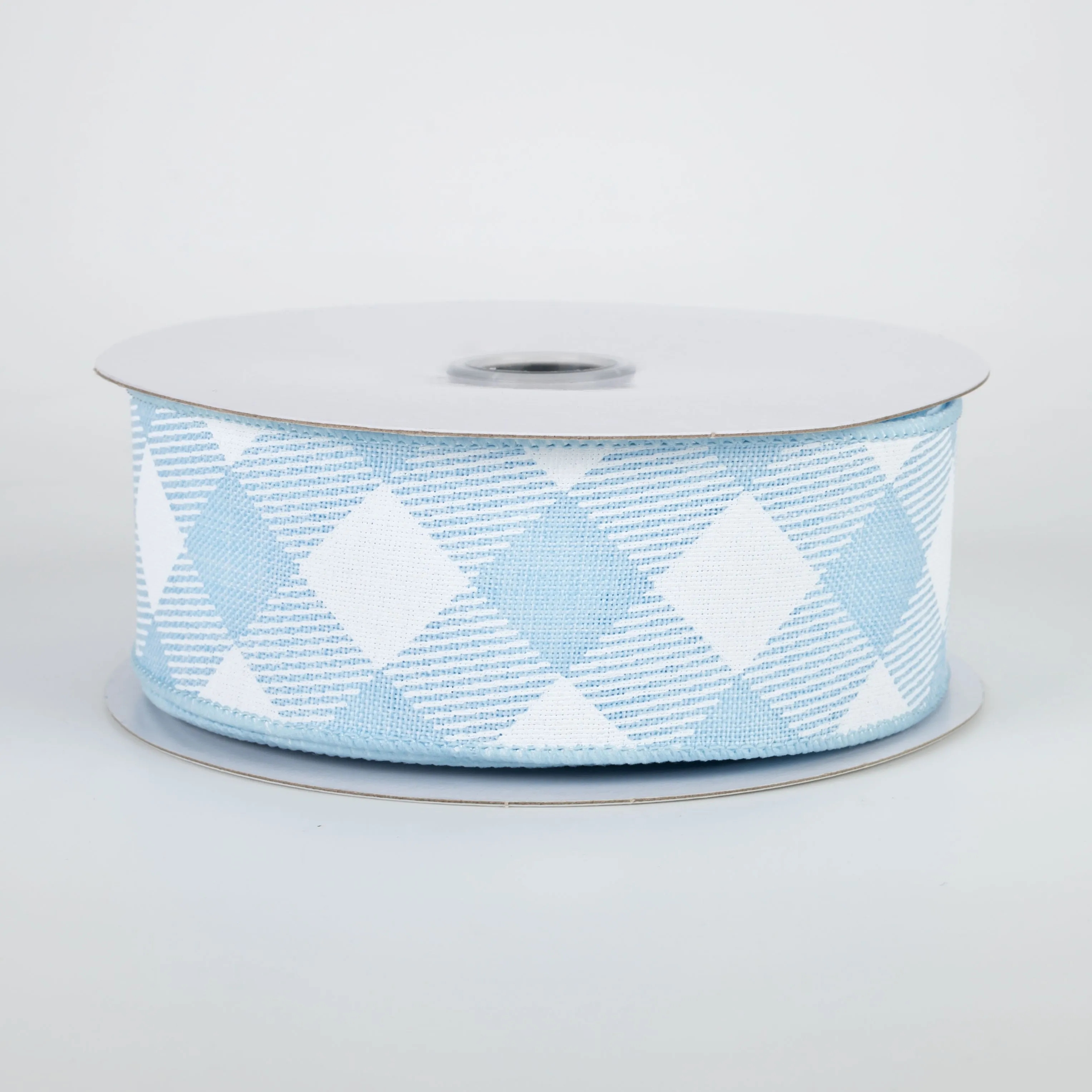 1.5" Diagonal Check Ribbon: Pale Blue & White (10 Yards)