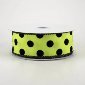 1.5" Flocked Dots Ribbon: Lime & Black (10 Yards)