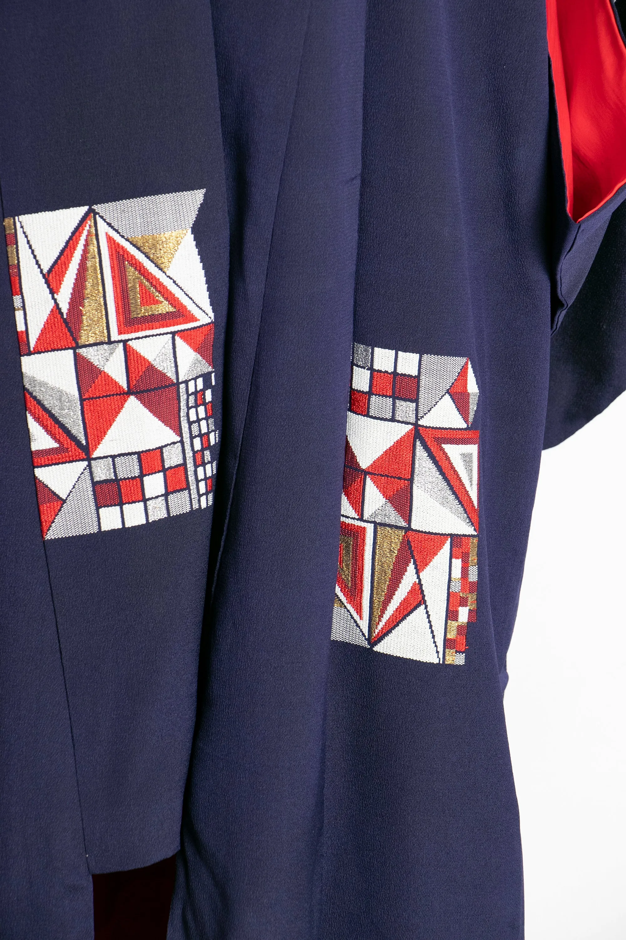 1970s Kimono Japanese Robe Embroidered Blue Rayon 60s