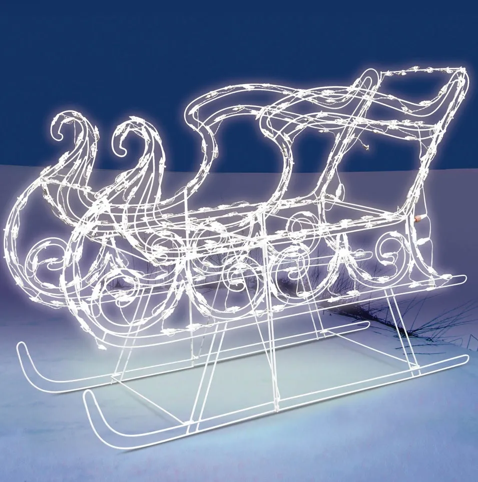 2-Piece Pure White Twinkling LED Sleigh and Elegant Buck Wire Sculpture Set