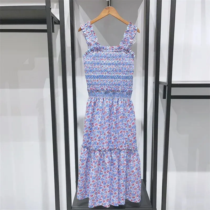 2024 Summer Retro Floral Square Neck Puff Sleeve Top, Skirt, and Dress for Women