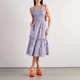 2024 Summer Retro Floral Square Neck Puff Sleeve Top, Skirt, and Dress for Women