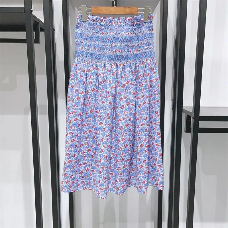 2024 Summer Retro Floral Square Neck Puff Sleeve Top, Skirt, and Dress for Women