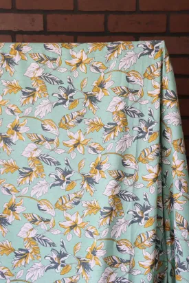 34IN REMNANT; Flora & Fauna on Mint 100% Cotton Jersey