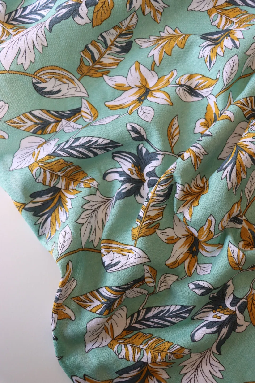 34IN REMNANT; Flora & Fauna on Mint 100% Cotton Jersey