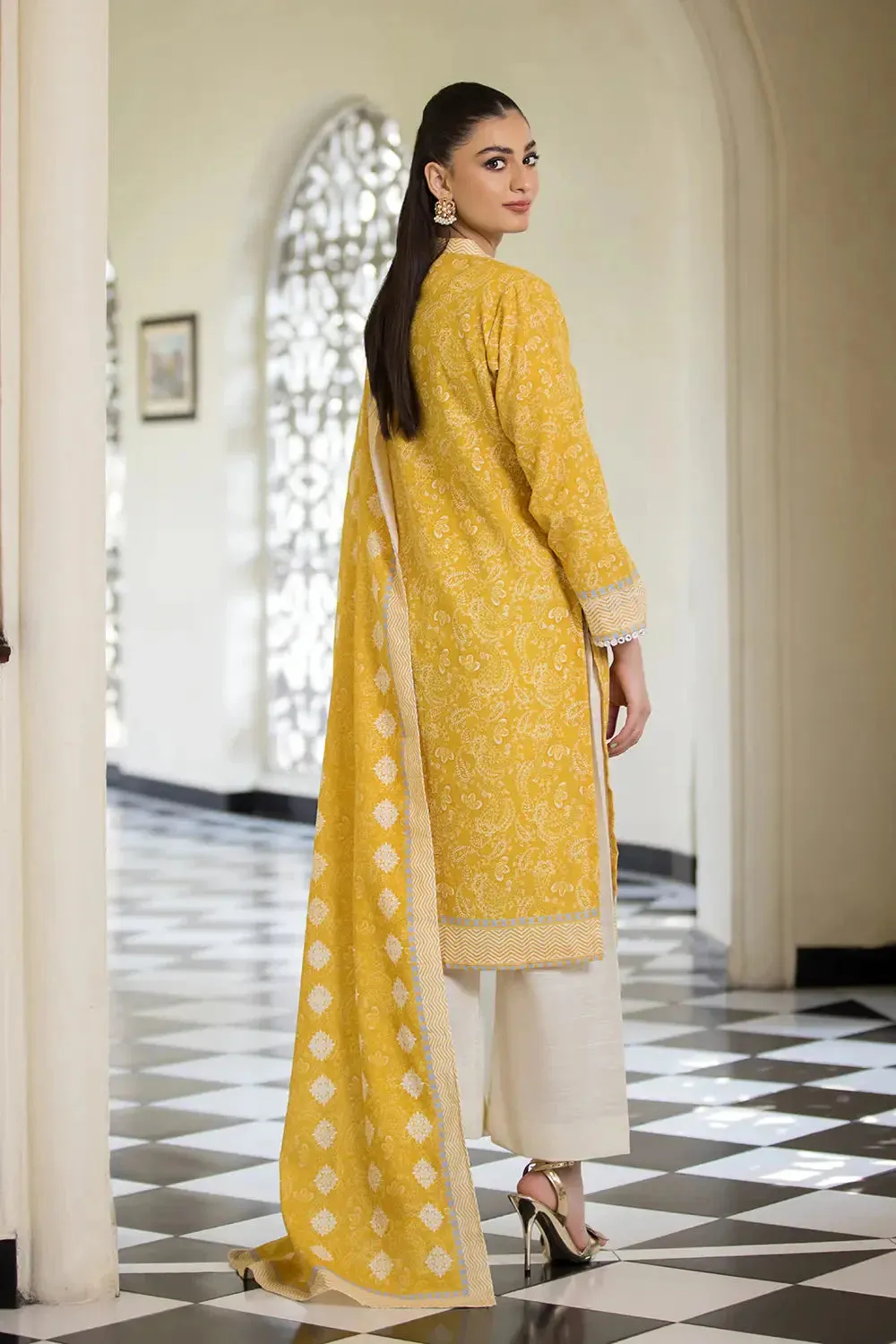 Elegant 3PC Printed Unstitched Khaddar Suit Set - KKH-2887