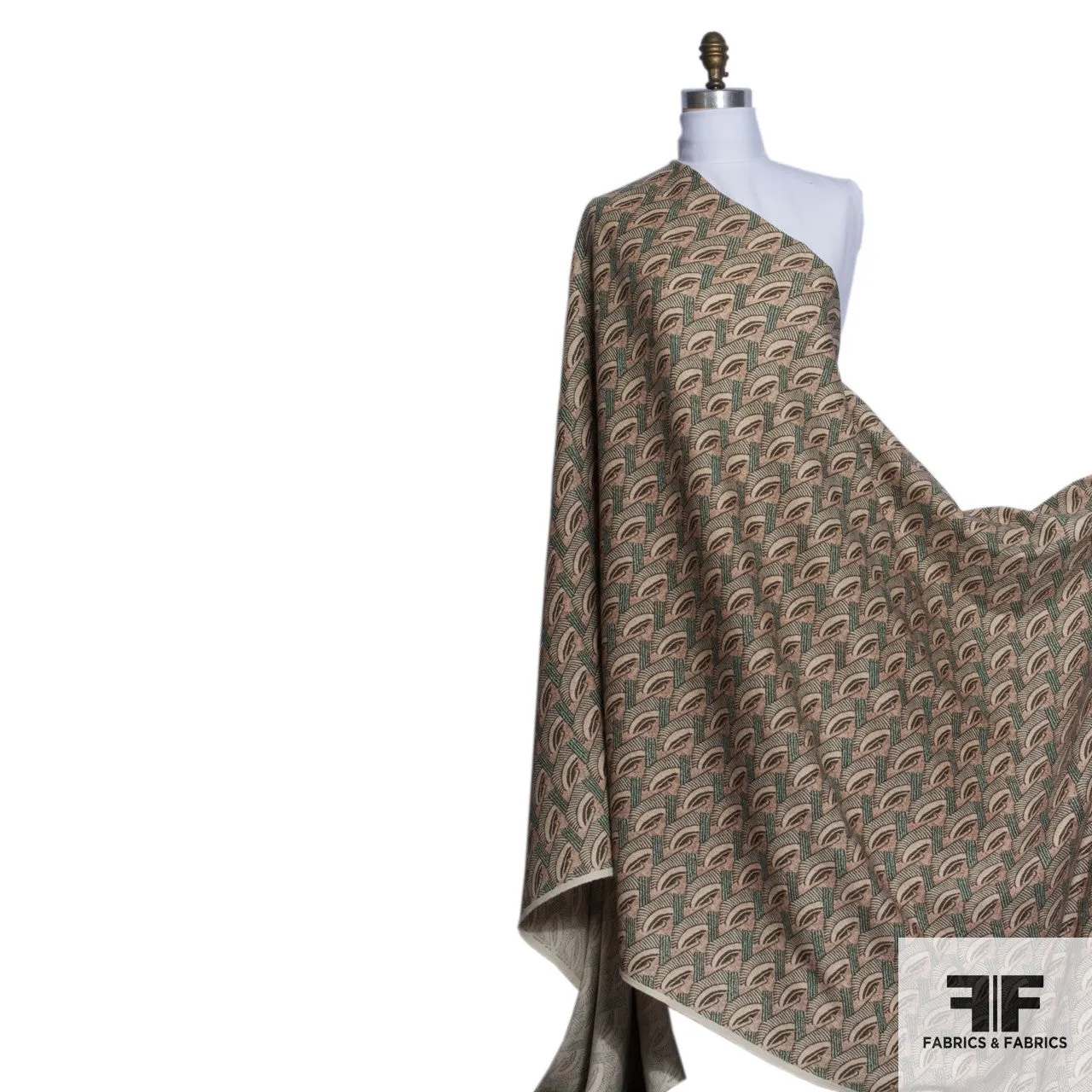Abstract Geometric Wool Crepe - Green/Maroon/Cream