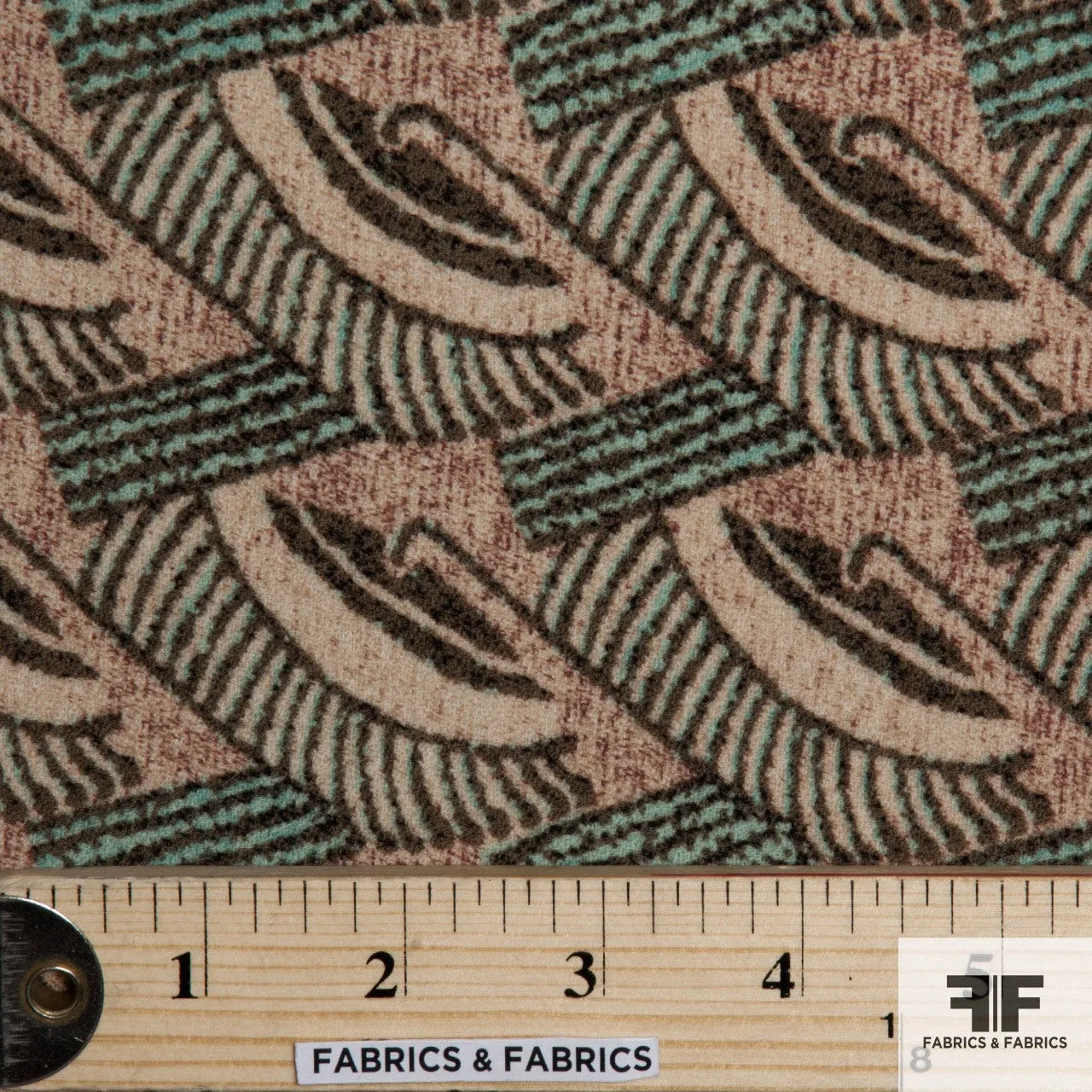 Abstract Geometric Wool Crepe - Green/Maroon/Cream