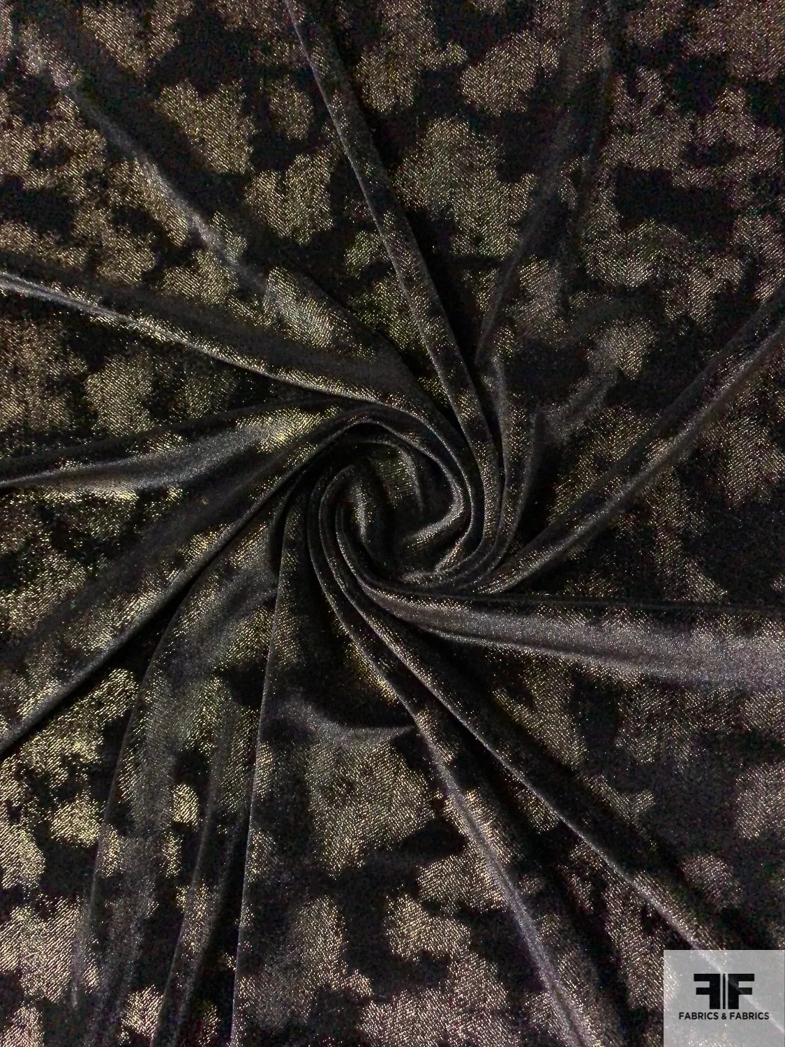 Abstract Printed Stretch Polyester Velvet - Gold / Black