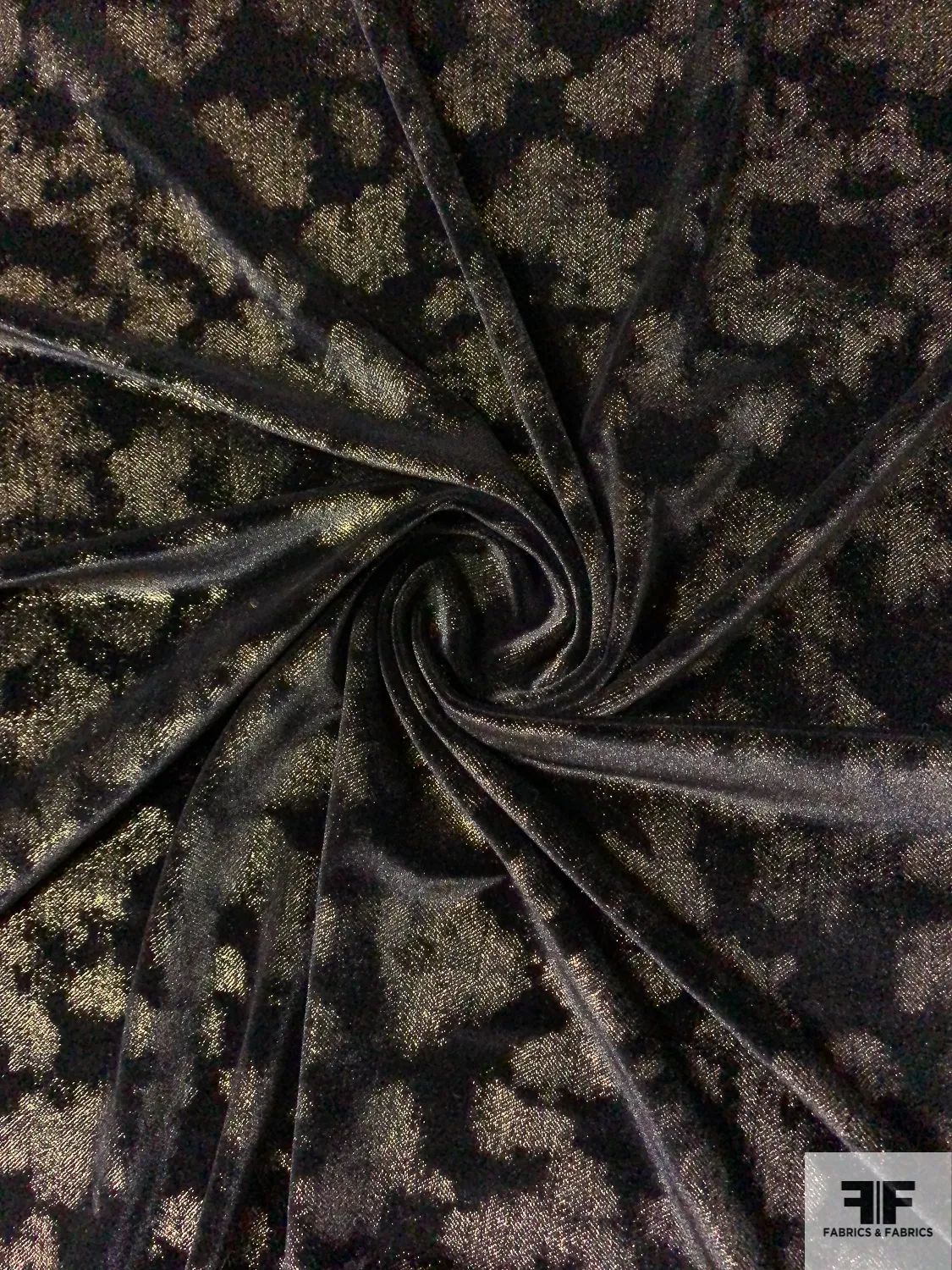 Abstract Printed Stretch Polyester Velvet - Gold / Black