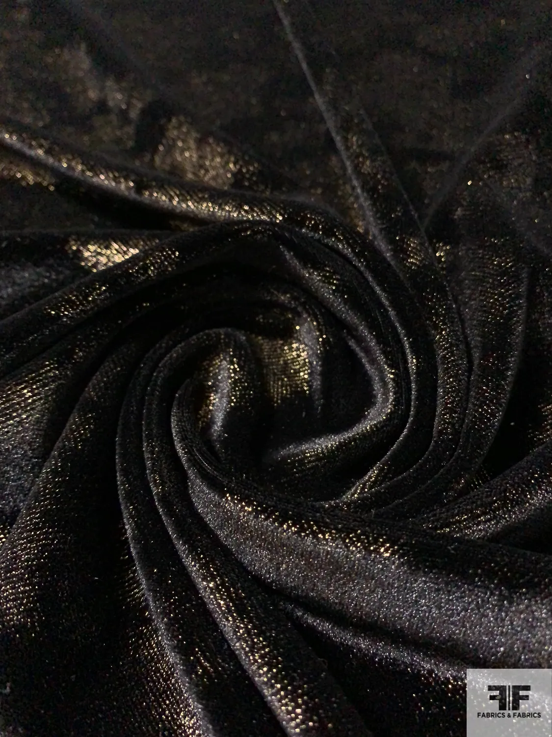 Abstract Printed Stretch Polyester Velvet - Gold / Black