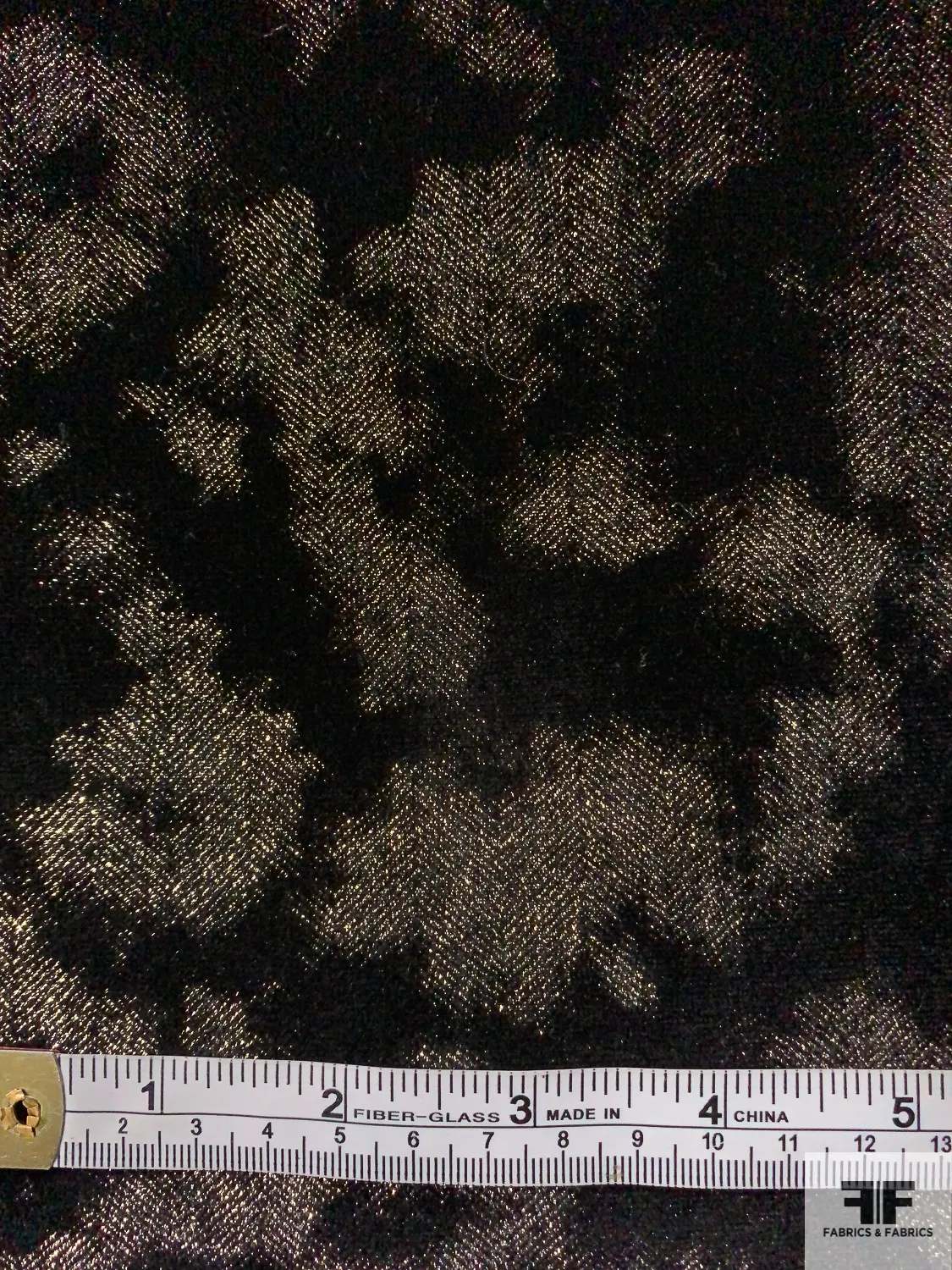 Abstract Printed Stretch Polyester Velvet - Gold / Black