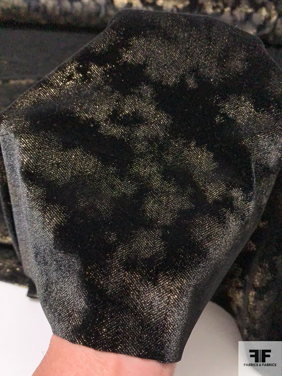 Abstract Printed Stretch Polyester Velvet - Gold / Black