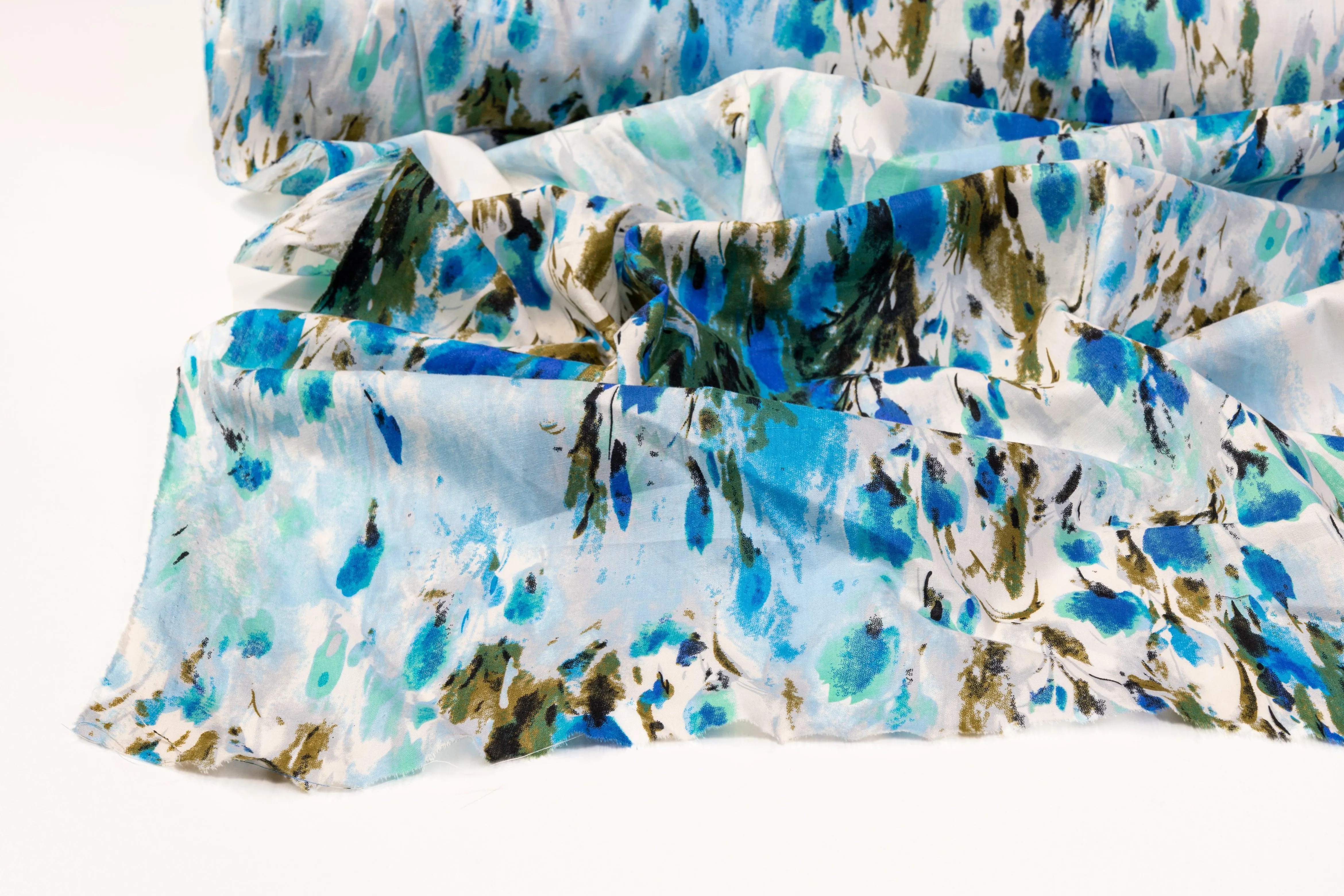 Abstract Watercolor Printed Cotton - Blue, Green, White