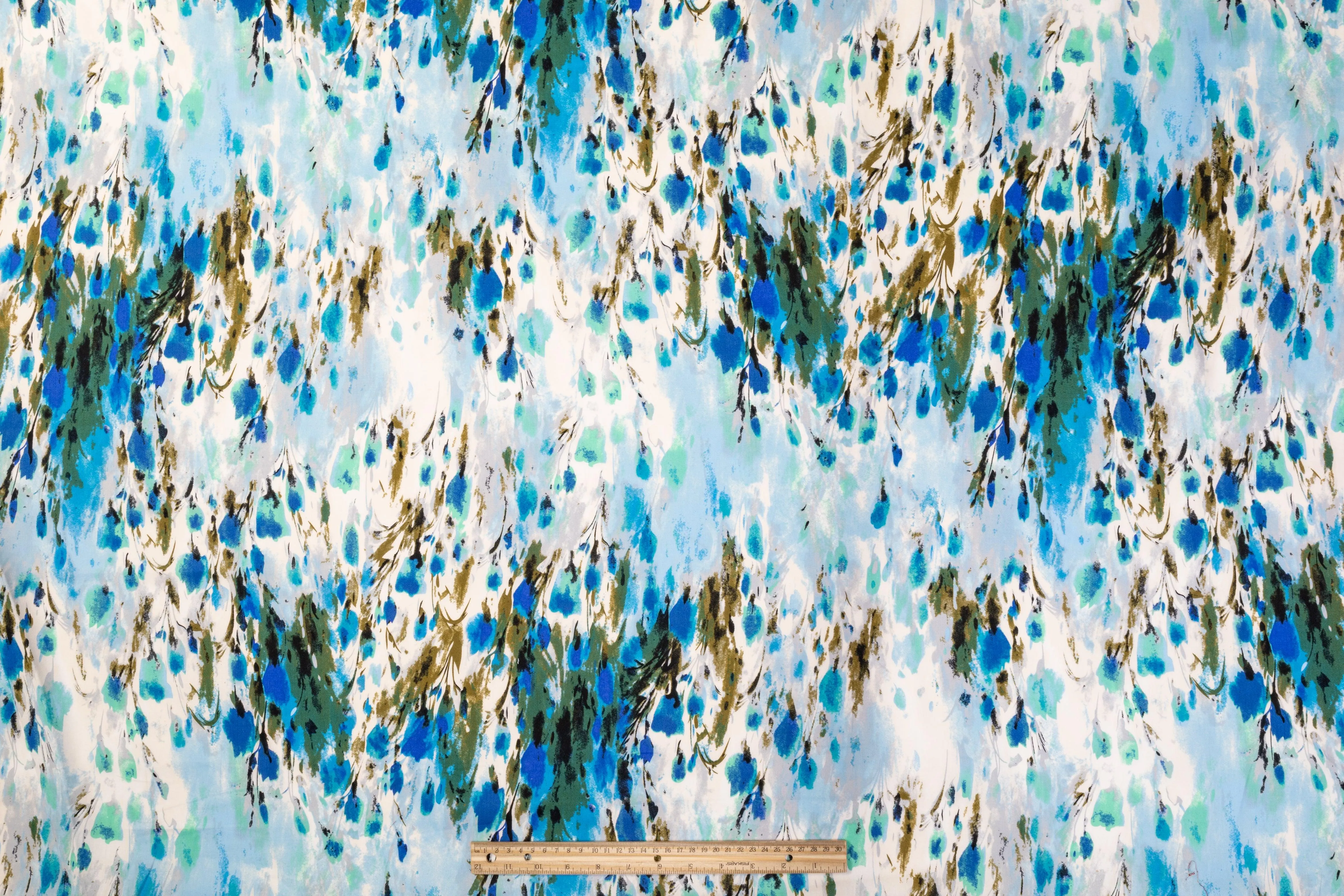 Abstract Watercolor Printed Cotton - Blue, Green, White