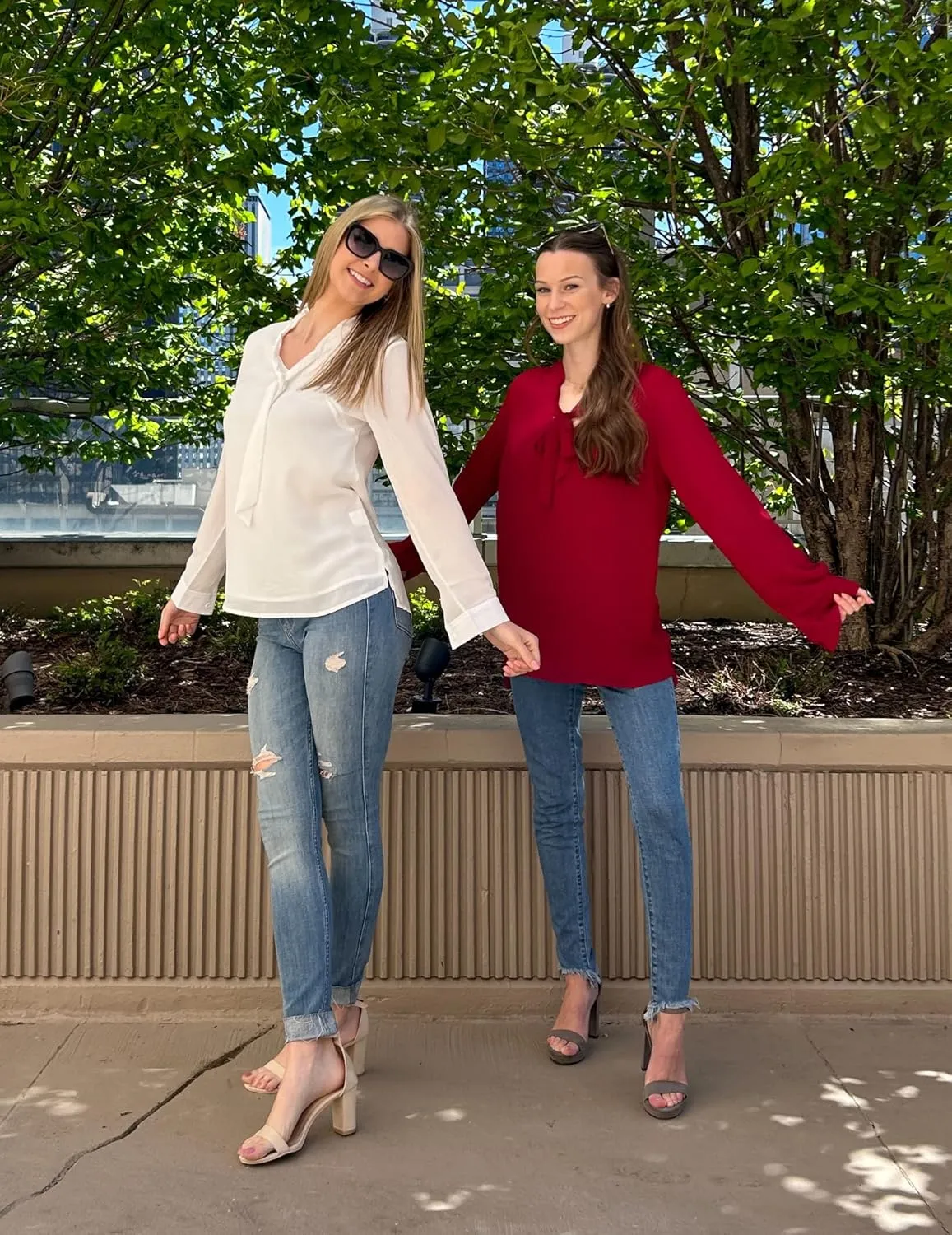ACEVOG Chiffon Blouses for Women Dressy Bow Tie Neck Long Sleeve Work Shirt Formal Casual Wear