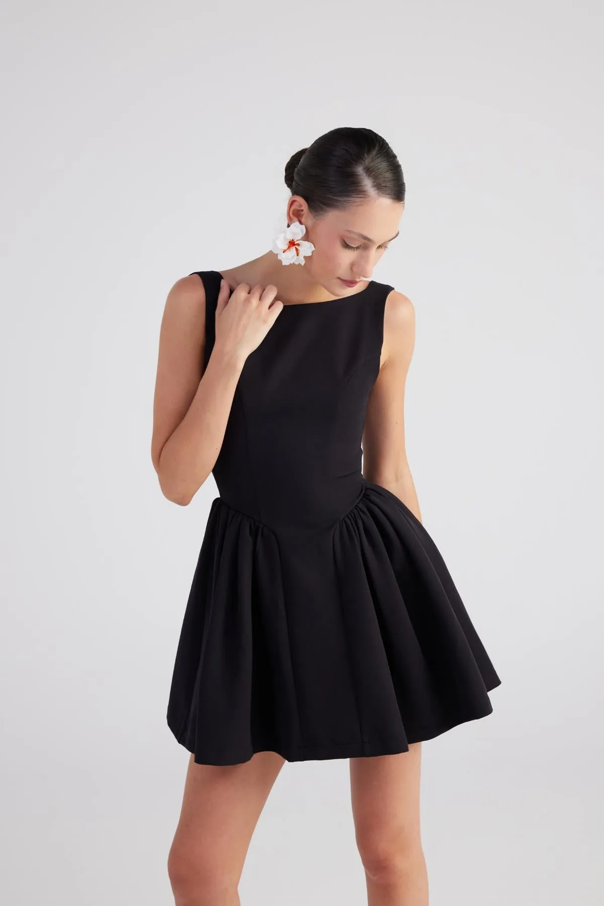 Alena Boat Neck Mini Dress Black