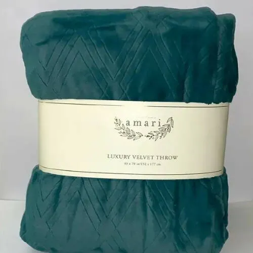 Amari Luxury Embossed Velvet Throw, 60”x70” - Green