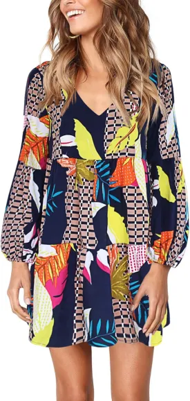 Amoretu Womens Tunic Dress Long Sleeve V Neck Casual Loose Flowy Swing Shift Dresses
