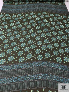 Anna Sui Floral-Inspired Printed Cotton-Silk Voile Panel - Army Green / Light Blue / Navy Blue / Mint