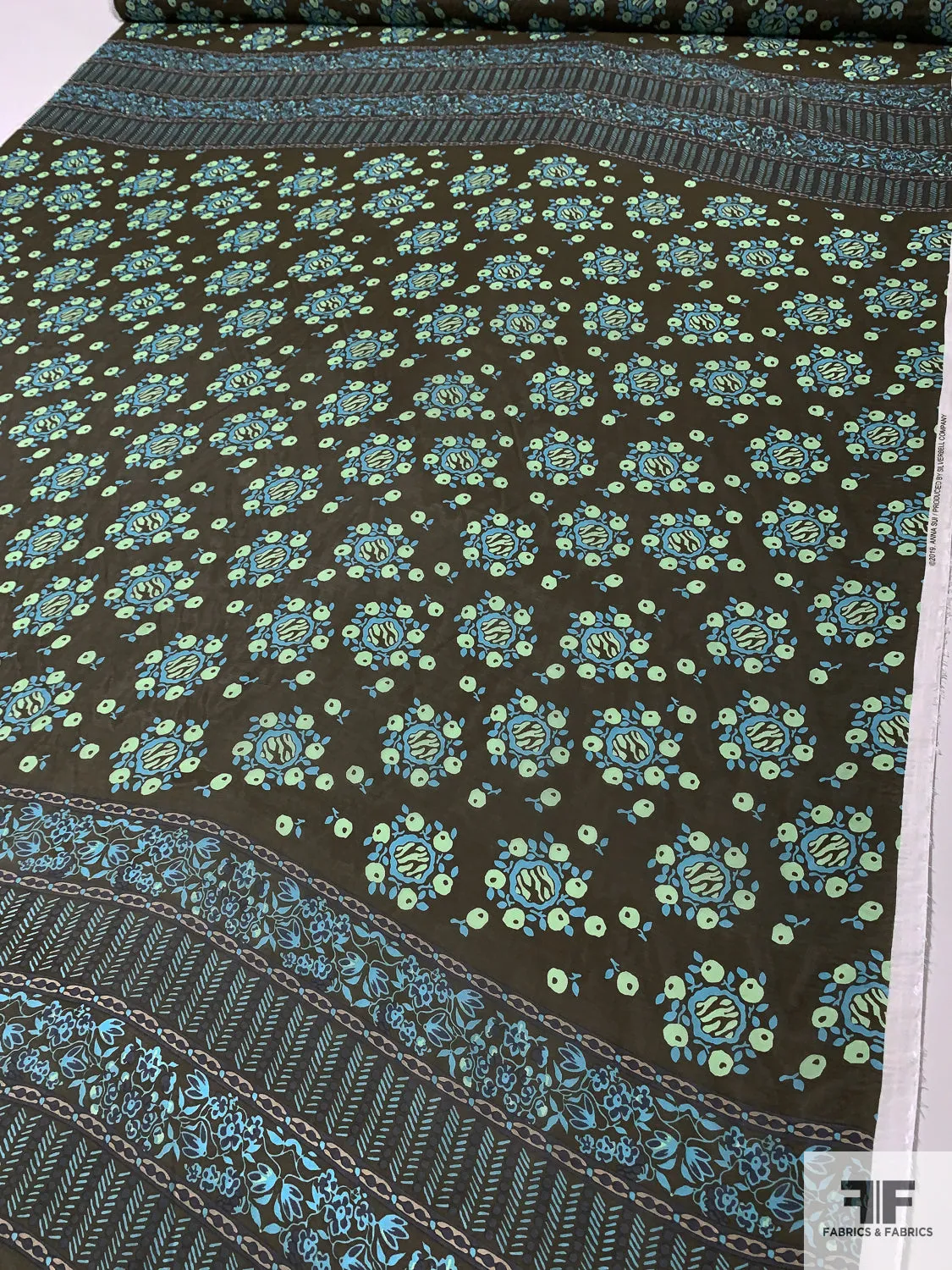 Anna Sui Floral-Inspired Printed Cotton-Silk Voile Panel - Army Green / Light Blue / Navy Blue / Mint