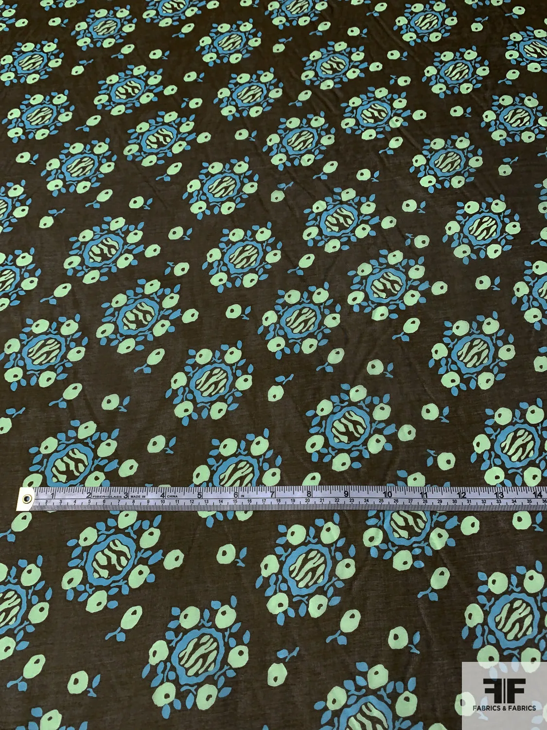 Anna Sui Floral-Inspired Printed Cotton-Silk Voile Panel - Army Green / Light Blue / Navy Blue / Mint