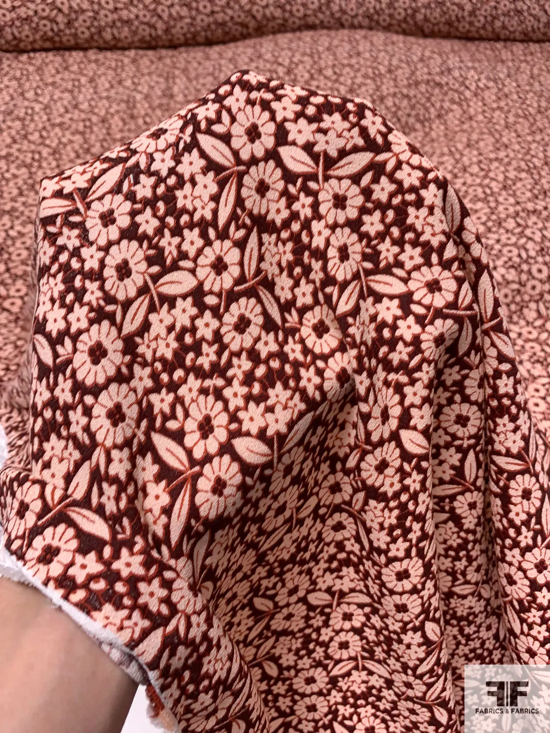 Anna Sui Floral Printed Rayon Crepe - Brick Red / Light Blush