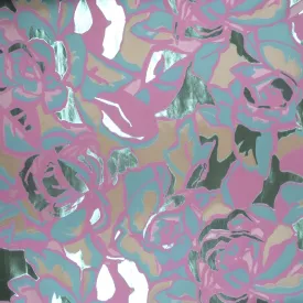 Aqua and Fuchsia Abstract Floral with Lurex Printed Silk Organza Fabric
