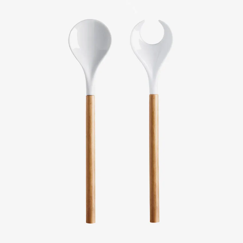 Asa Germany | Grande Salad Servers - Porcelain and Birch Wood