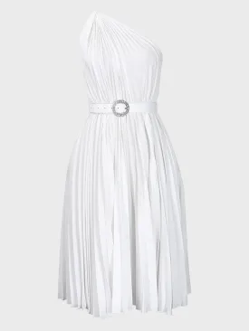 Aslant Shoulder Creased Dress