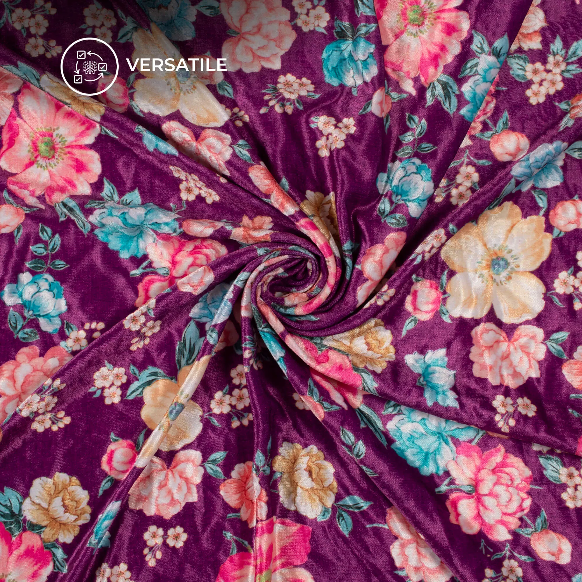 Attractive Floral Digital Print Premium Velvet Fabric