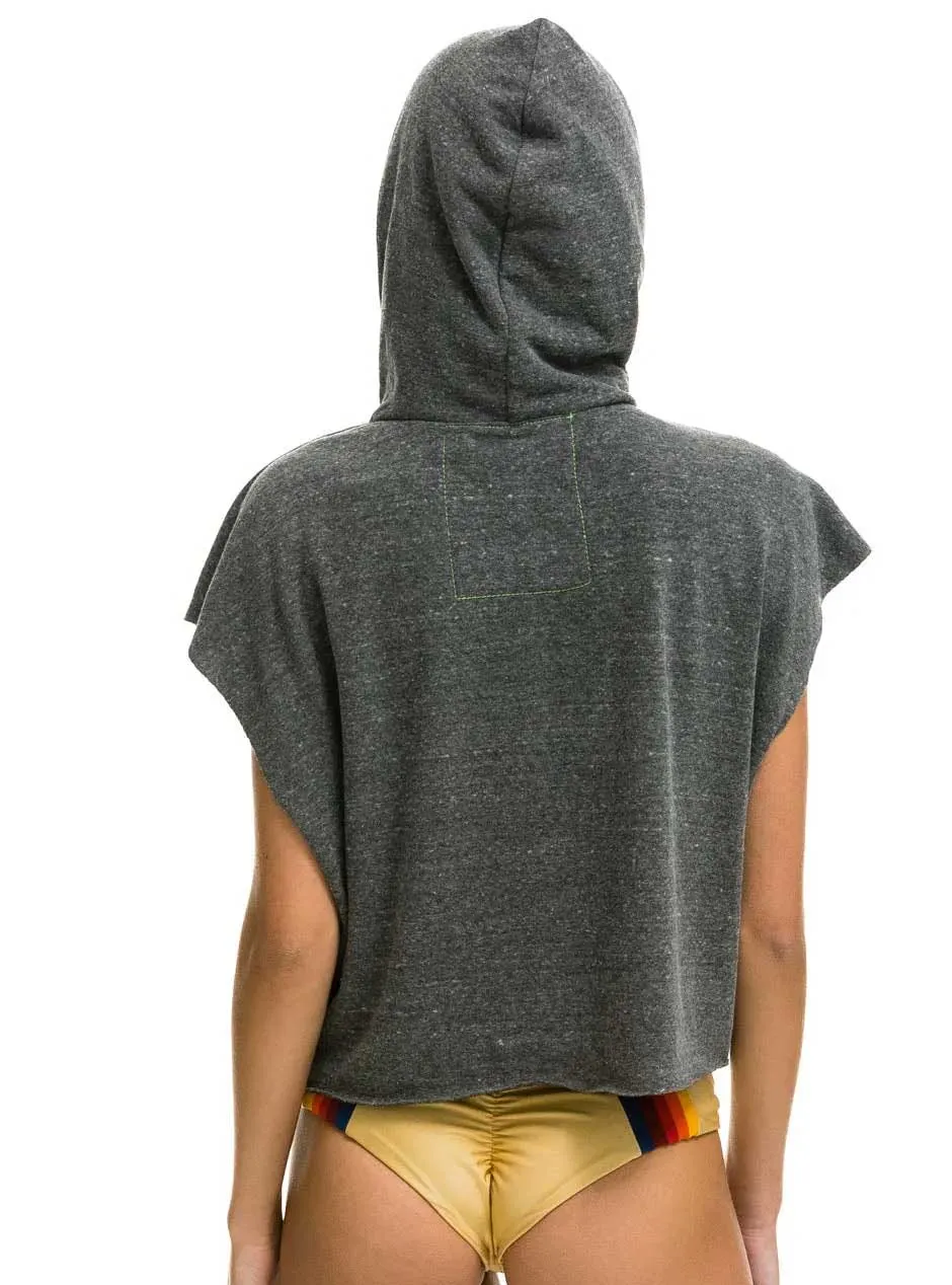Aviator Nation Women's Logo Embroidery Sleeveless Relaxed Cropped Pullover Hoodie - Heather Grey