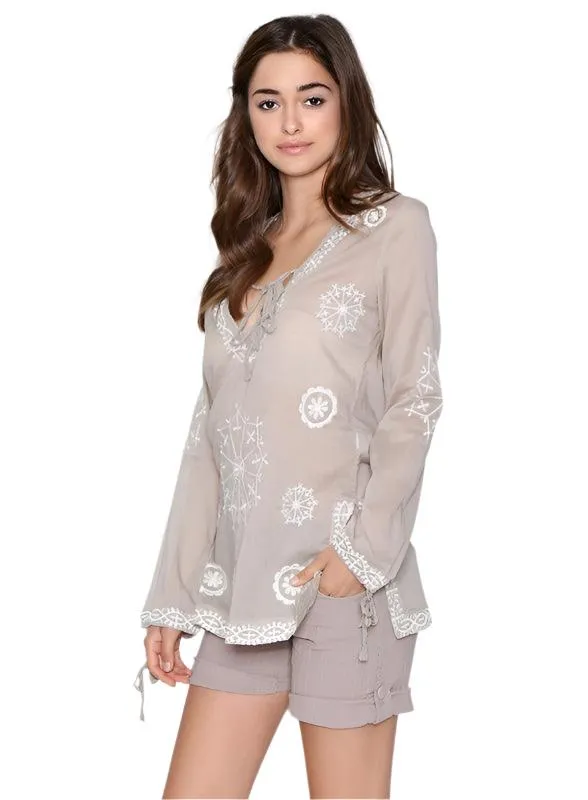 Aztec Design  Long Sleeve V Neck Top
