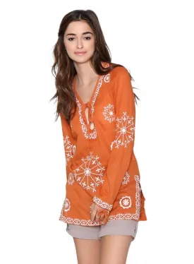 Aztec Design  Long Sleeve V Neck Top