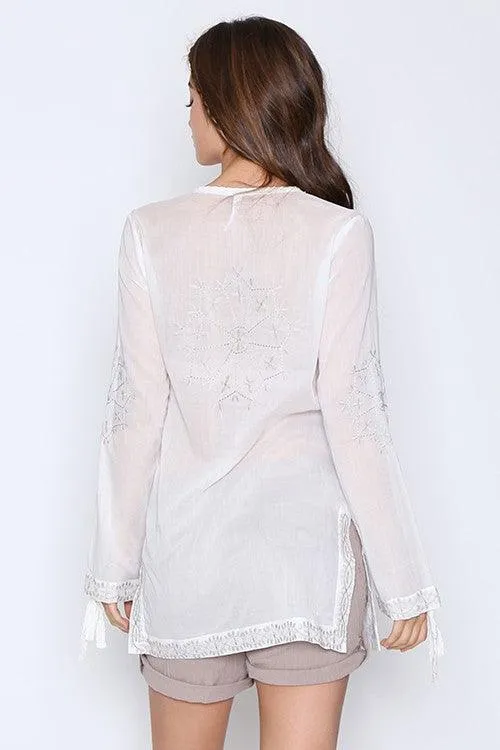 Aztec Design  Long Sleeve V Neck Top