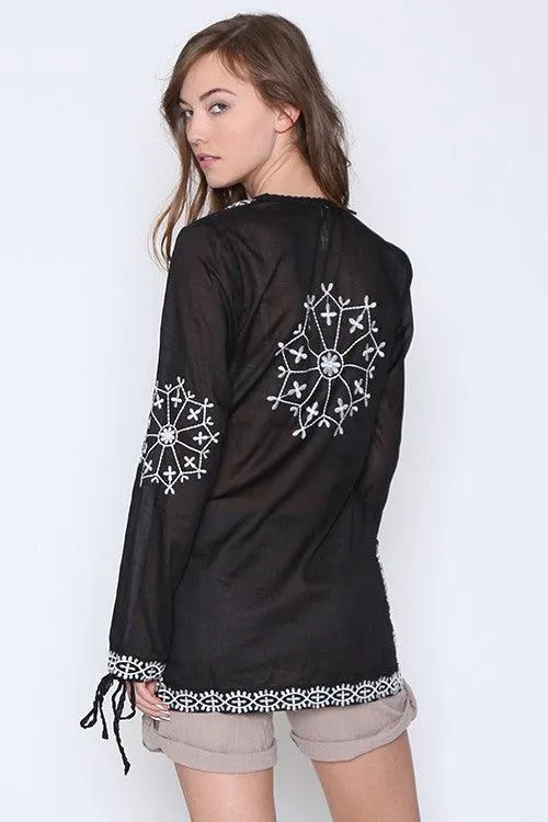 Aztec Design  Long Sleeve V Neck Top
