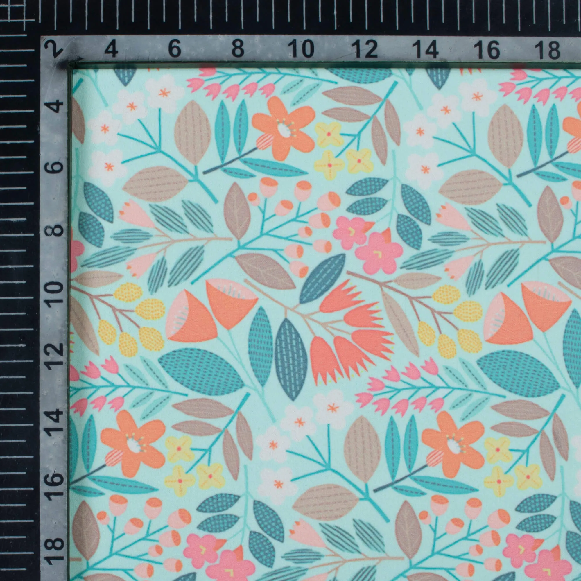 Baby Blue And Indian Red Floral Pattern Digital Print Georgette Fabric