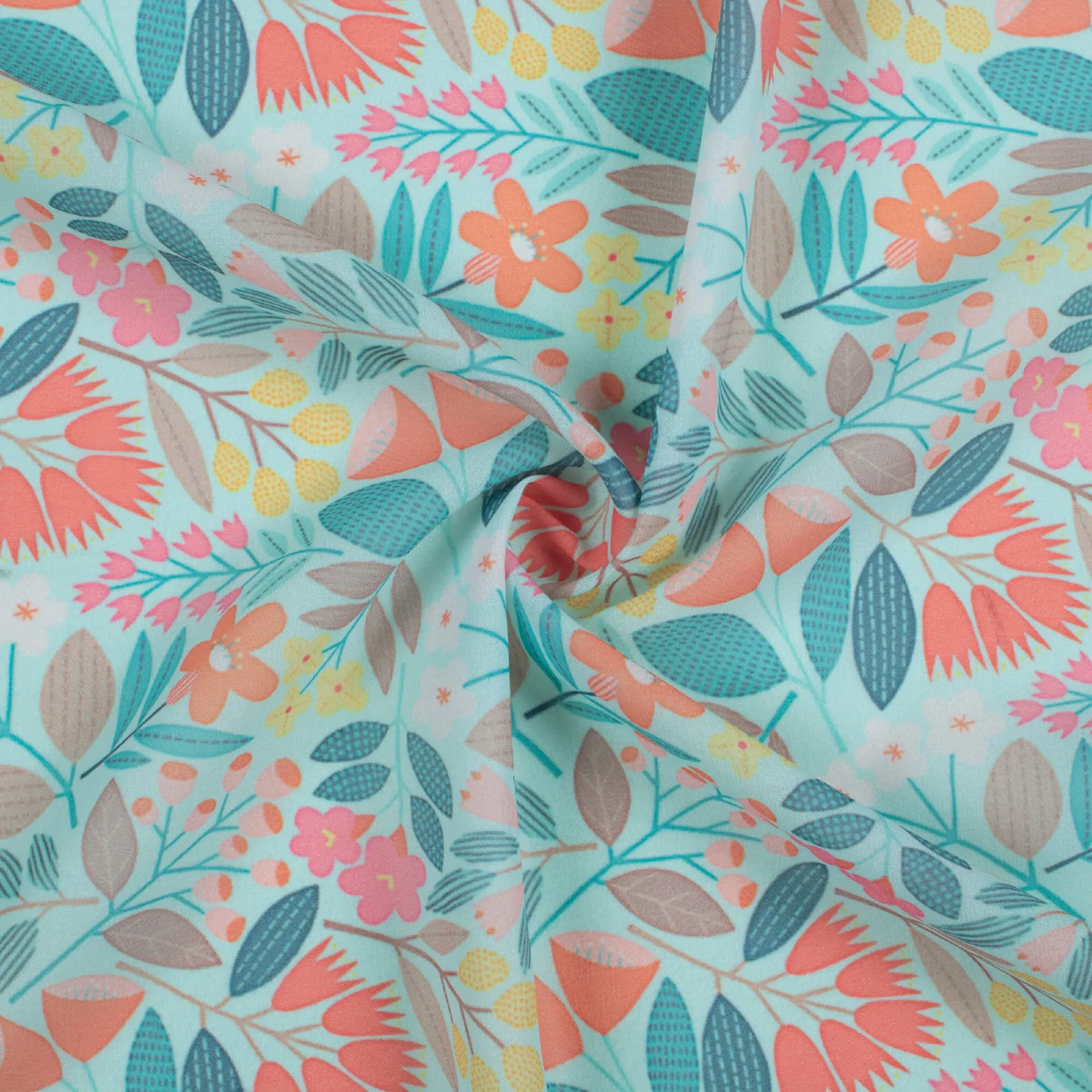 Baby Blue And Indian Red Floral Pattern Digital Print Georgette Fabric