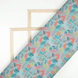 Baby Blue And Indian Red Floral Pattern Digital Print Georgette Fabric