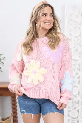 Baby Pink Floral Applique Sweater