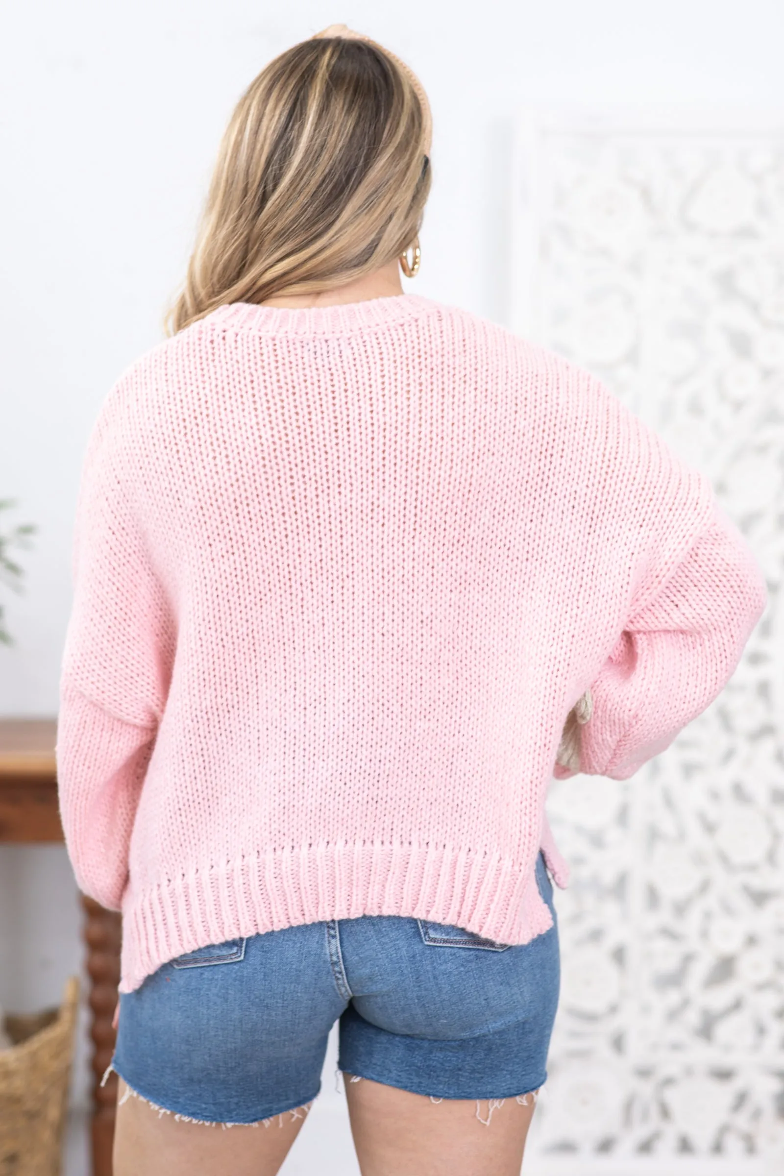Baby Pink Floral Applique Sweater