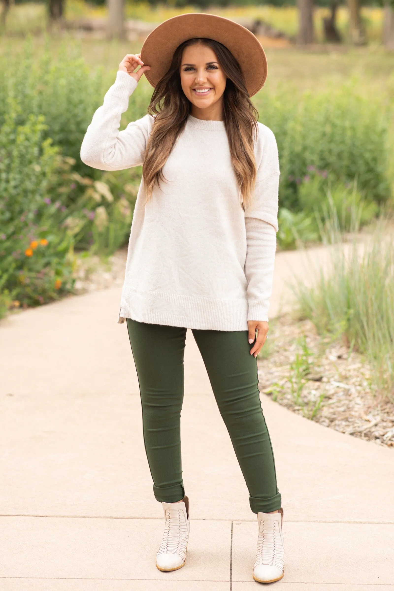 Beige Basic Crew Neck Sweater